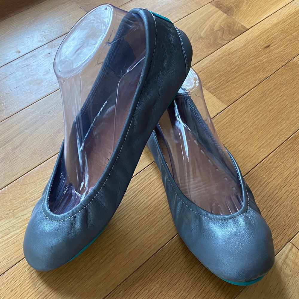 Tieks by Gavrieli Metallic Pewter Grey Leather Ballet Flats Slip-On Womens 9